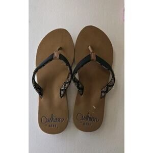 WOMEN'S REEF BLACK/TAN CUSHION SAND POOL/BEACH FLIP FLOP SANDALS SIZE 9